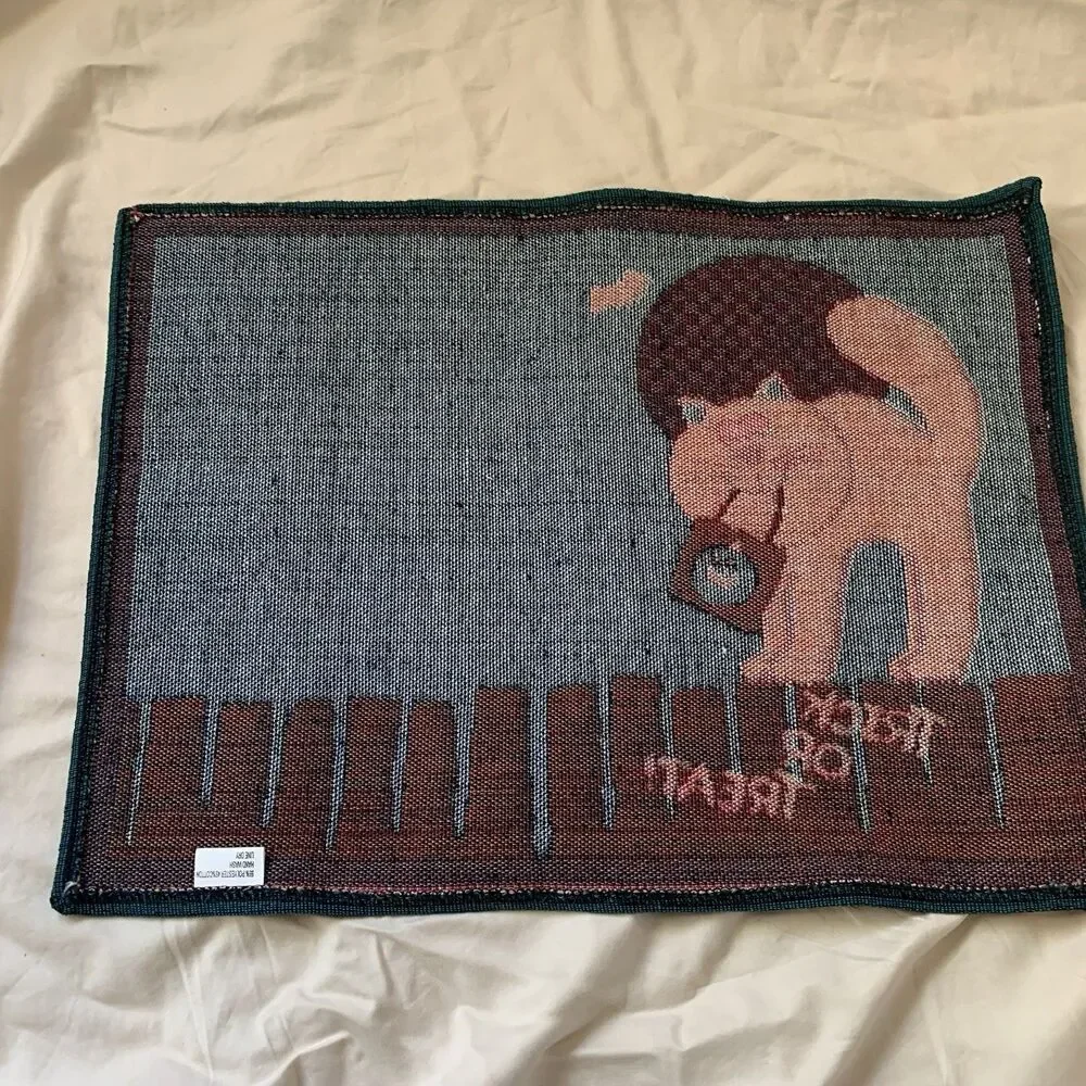 Halloween Woven Tapestry Placements with Black Cat & words: Trick or Treat (4)